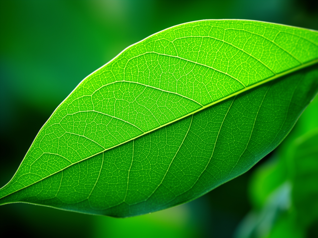 Dettaglio ravvicinato di foglie verdi con strutture venose visibili in controluce, macro fotografia botanica con sfondo sfocato verde smeraldo, toni naturali profondi e texture dettagliata